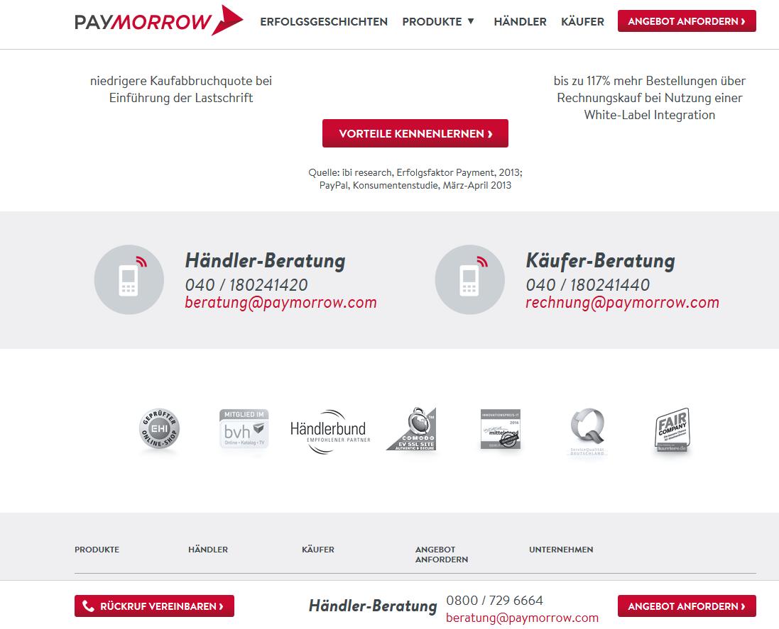 Webseite von Paymorrow